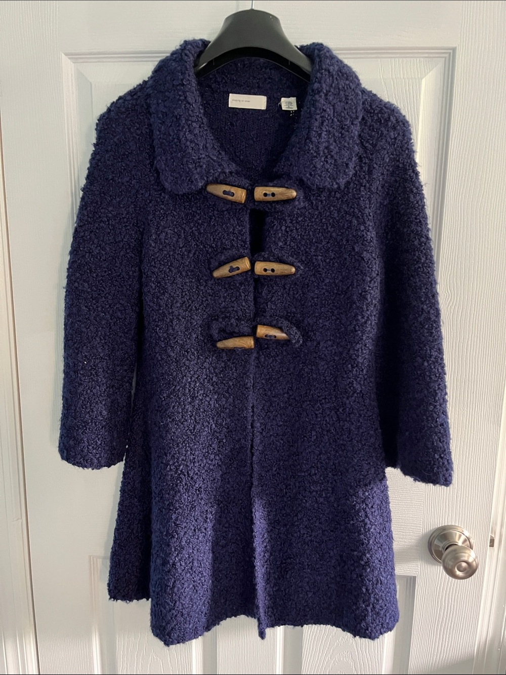 Anthropologie Wool-Blend Navy Bouclé Sweater with Toggle Buttons